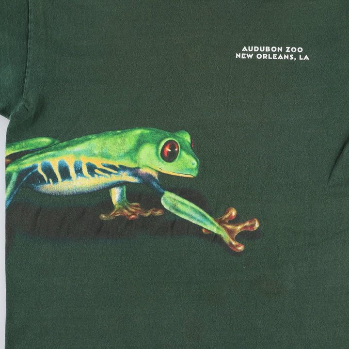 90'S Fruit of the Loom Heavy Cotton Frog Pattern Animal T-Shirt, Made in USA, Men's Size L (approx.), Vintage cotton green type Vintage Second Hand