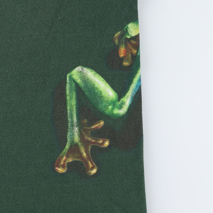 90'S Fruit of the Loom Heavy Cotton Frog Pattern Animal T-Shirt, Made in USA, Men's Size L (approx.), Vintage cotton green type Vintage Second Hand