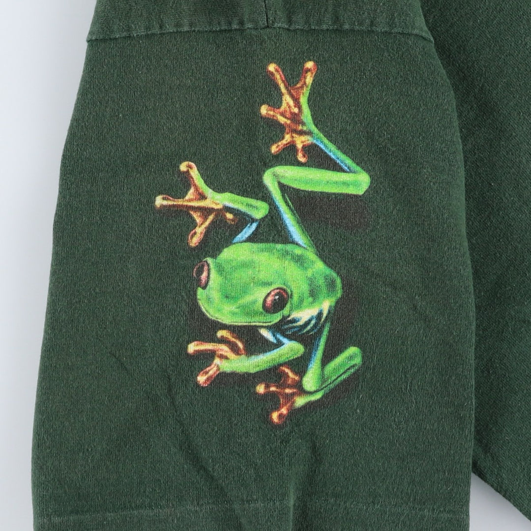 90'S Fruit of the Loom Heavy Cotton Frog Pattern Animal T-Shirt, Made in USA, Men's Size L (approx.), Vintage cotton green type Vintage Second Hand