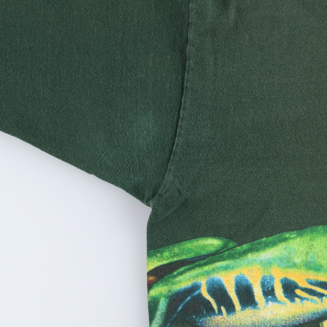 90'S Fruit of the Loom Heavy Cotton Frog Pattern Animal T-Shirt, Made in USA, Men's Size L (approx.), Vintage cotton green type Vintage Second Hand
