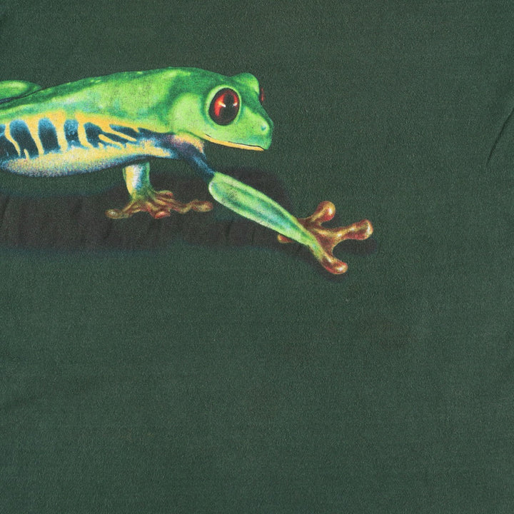 90'S Fruit of the Loom Heavy Cotton Frog Pattern Animal T-Shirt, Made in USA, Men's Size L (approx.), Vintage cotton green type Vintage Second Hand