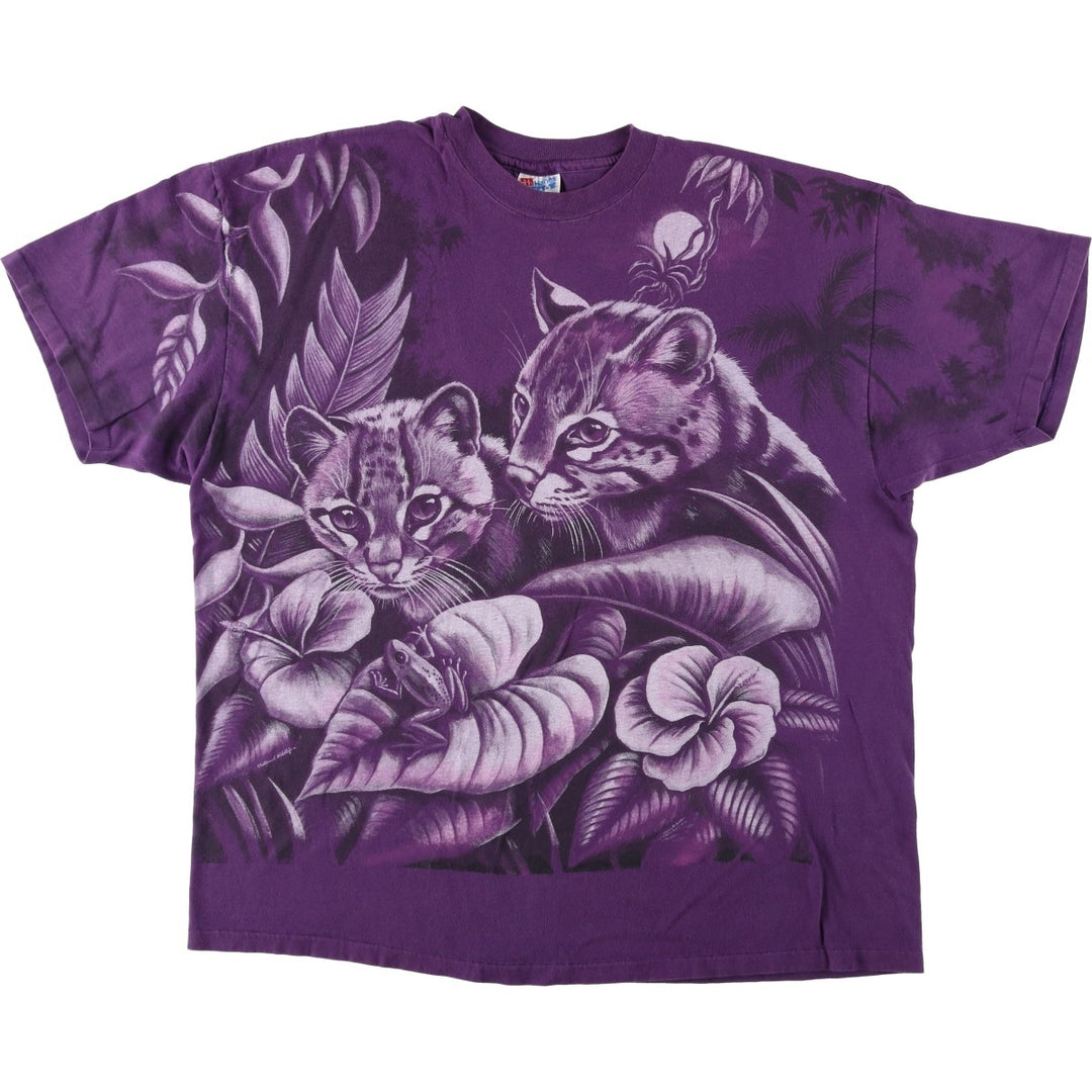 90'S Hanes BEEFY-T Large Print Animal T-Shirt, Made in USA, Men's XXL equivalent, Vintage cotton purple type Vintage Second Hand