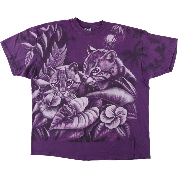 90'S Hanes BEEFY-T Large Print Animal T-Shirt, Made in USA, Men's XXL equivalent, Vintage cotton purple type Vintage Second Hand