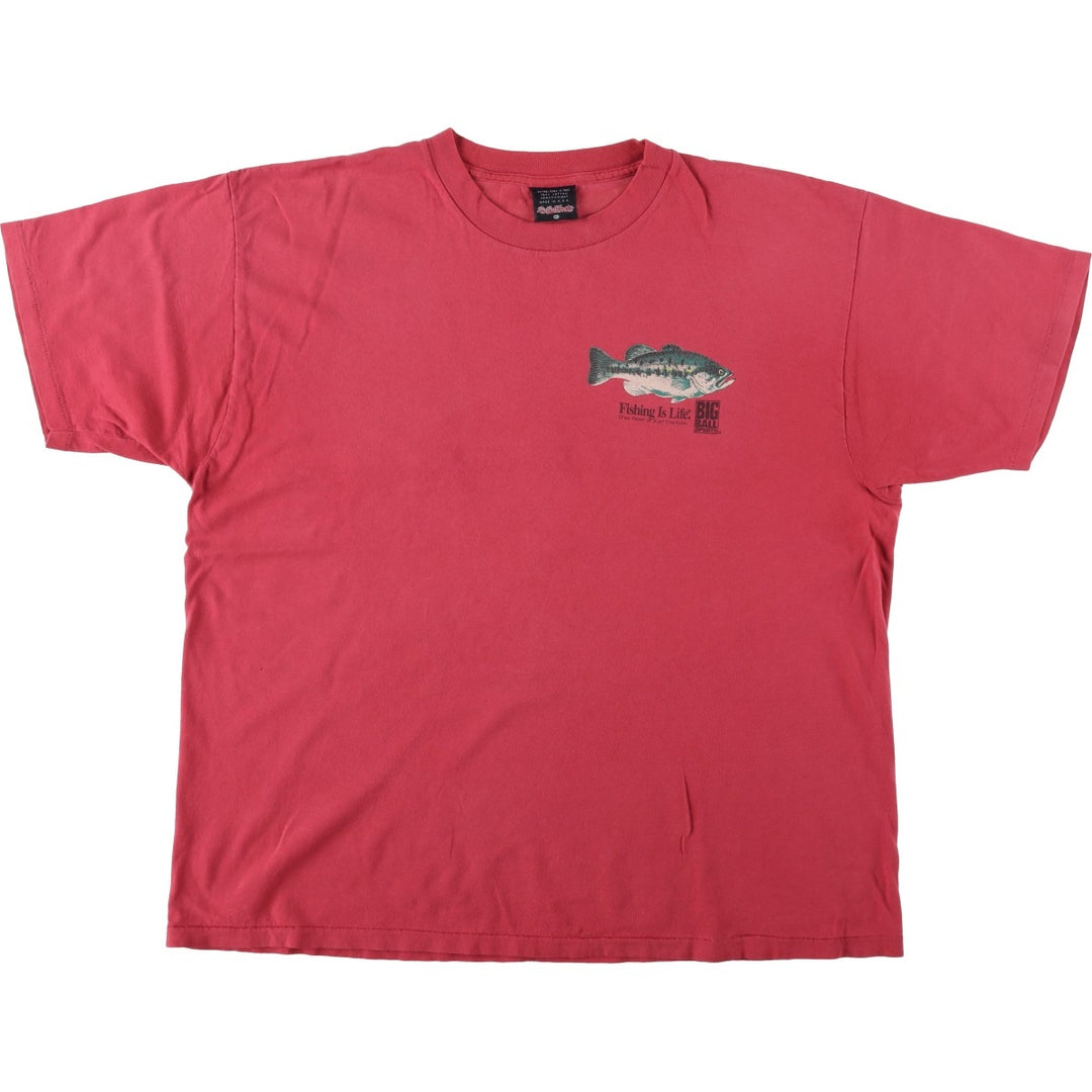 90'S Big Ball Sports Heavyweight Large Print Fish Pattern Animal T-Shirt, Made in USA, Men's XL Equivalent, Vintage cotton red type Vintage Second Hand