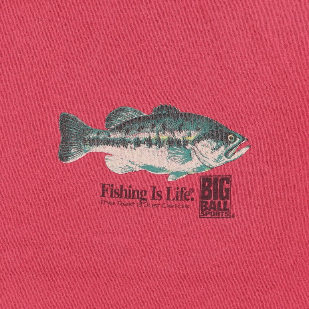 90'S Big Ball Sports Heavyweight Large Print Fish Pattern Animal T-Shirt, Made in USA, Men's XL Equivalent, Vintage cotton red type Vintage Second Hand