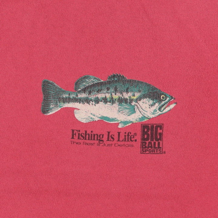 90'S Big Ball Sports Heavyweight Large Print Fish Pattern Animal T-Shirt, Made in USA, Men's XL Equivalent, Vintage cotton red type Vintage Second Hand