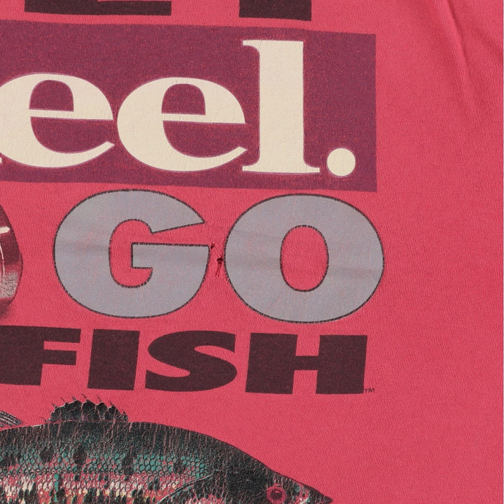 90'S Big Ball Sports Heavyweight Large Print Fish Pattern Animal T-Shirt, Made in USA, Men's XL Equivalent, Vintage cotton red type Vintage Second Hand