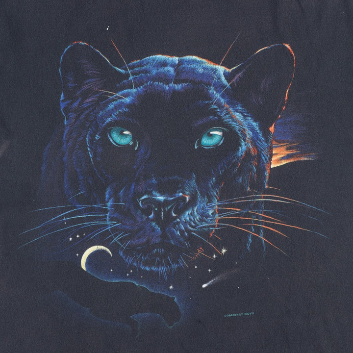 90'S HABITAT Leopard Pattern Animal T-Shirt, Made in USA, Men's XL equivalent, Vintage cotton black type Vintage Second Hand