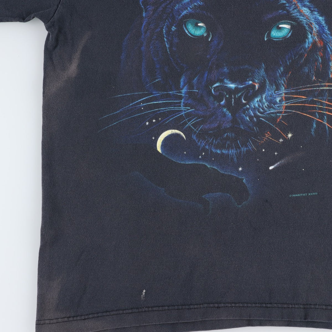 90'S HABITAT Leopard Pattern Animal T-Shirt, Made in USA, Men's XL equivalent, Vintage cotton black type Vintage Second Hand