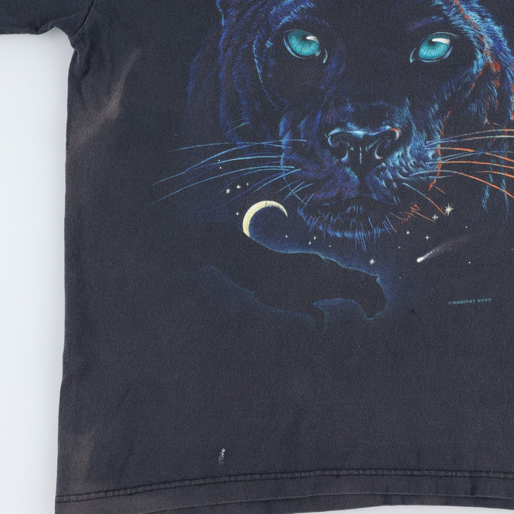 90'S HABITAT Leopard Pattern Animal T-Shirt, Made in USA, Men's XL equivalent, Vintage cotton black type Vintage Second Hand