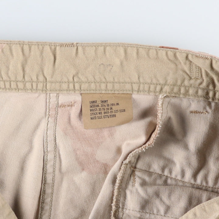 90'S US military genuine camouflage Pattern 3C desert camo military cargo pants combat pants made in USA LARGE-SHORT men's w37 equivalent cotton Beige type Vintage Second Hand