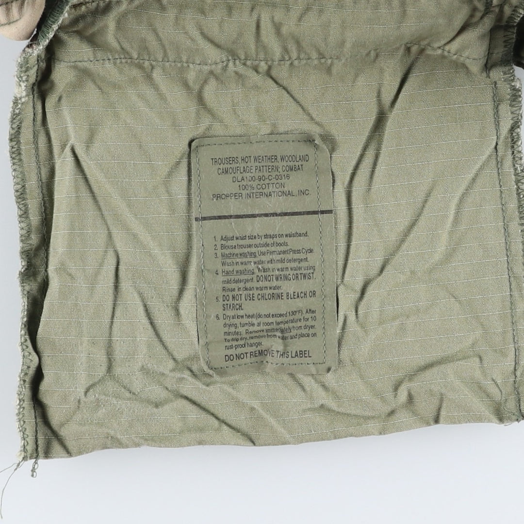1990'S US Military Issue Woodland Camo Ripstop Military Cargo Pants Combat Pants Made in USA Small-Regular cotton Khaki type Vintage Second Hand