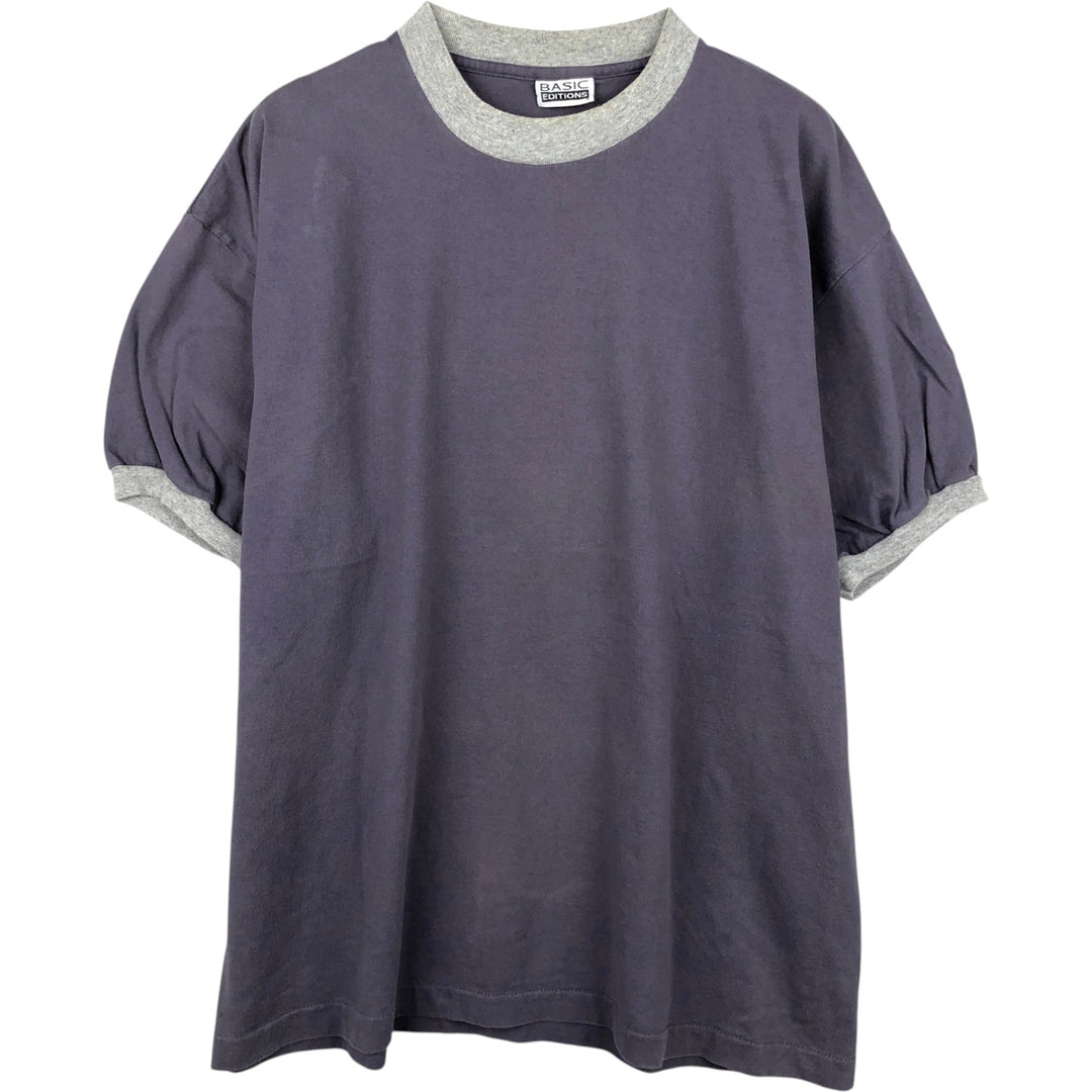 ~90'S BASIC EDITIONS Ringer T-shirt, Men's XL equivalent, Vintage unclear gray type Vintage Second Hand