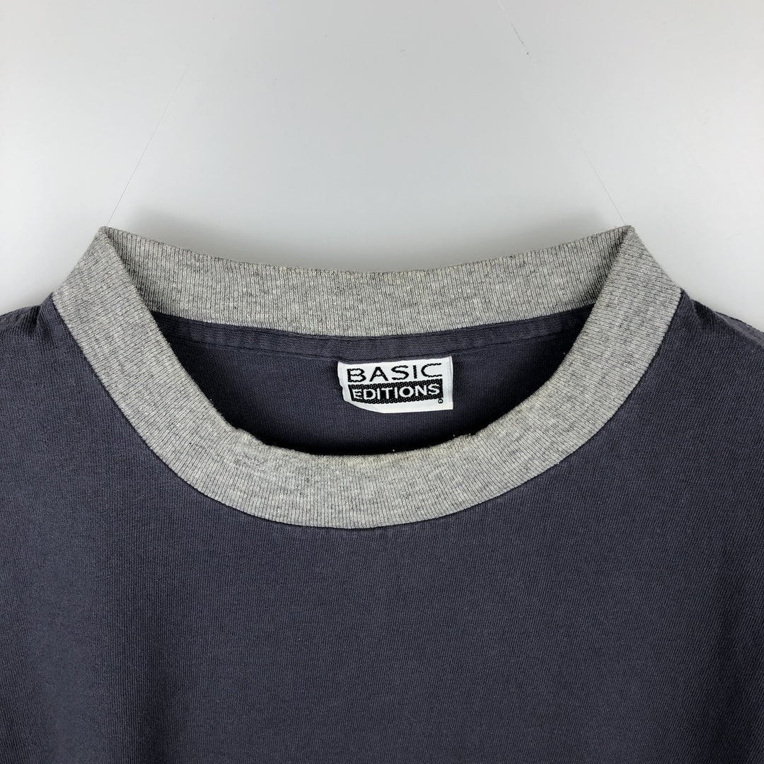 ~90'S BASIC EDITIONS Ringer T-shirt, Men's XL equivalent, Vintage unclear gray type Vintage Second Hand