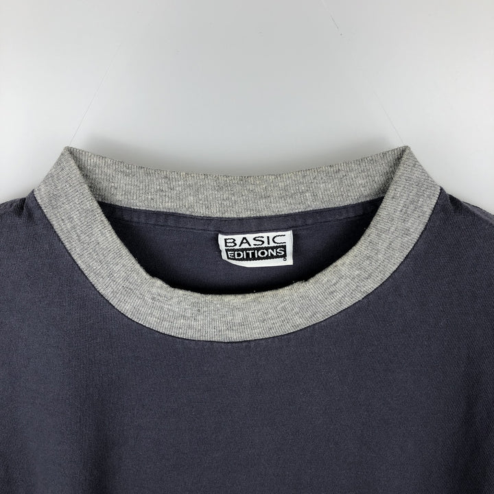 ~90'S BASIC EDITIONS Ringer T-shirt, Men's XL equivalent, Vintage unclear gray type Vintage Second Hand