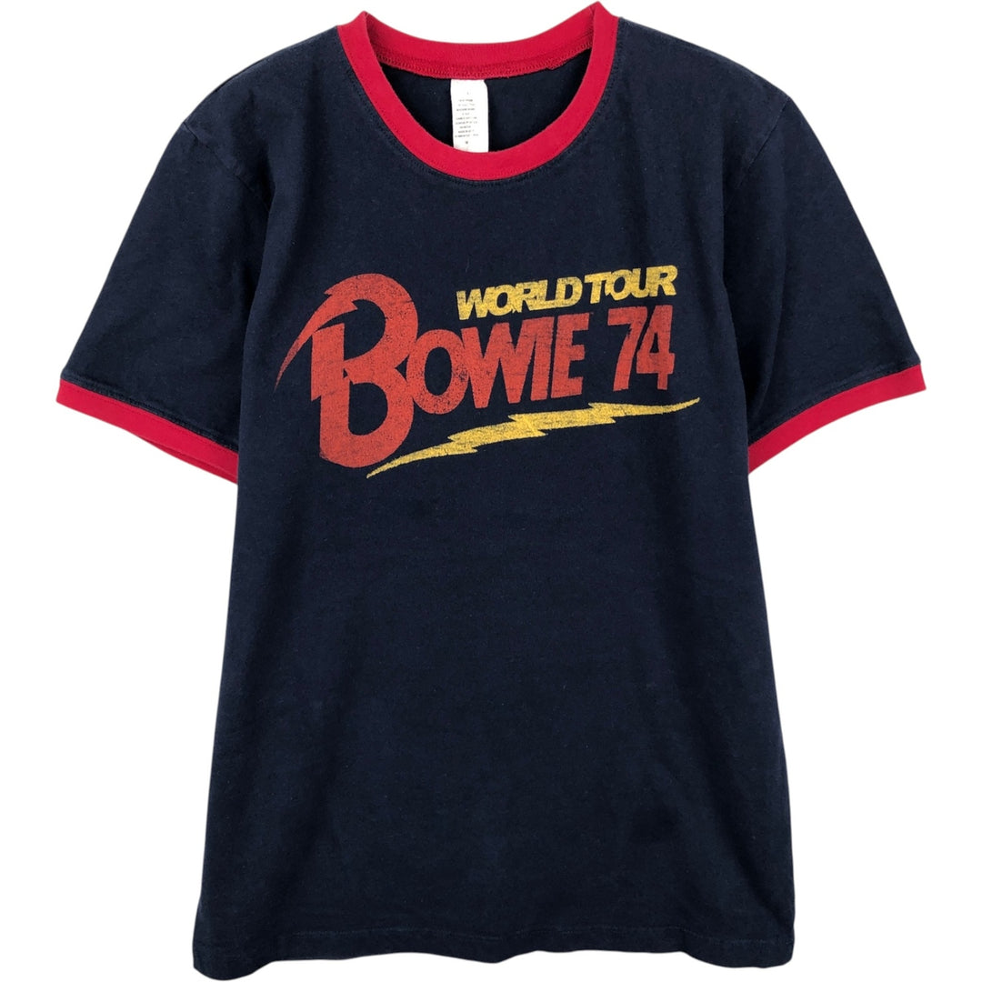 DAVID BOWIE Ringer T-Shirt, Made in USA, Men's Size M (equivalent), Band unclear navy blue type Vintage Second Hand