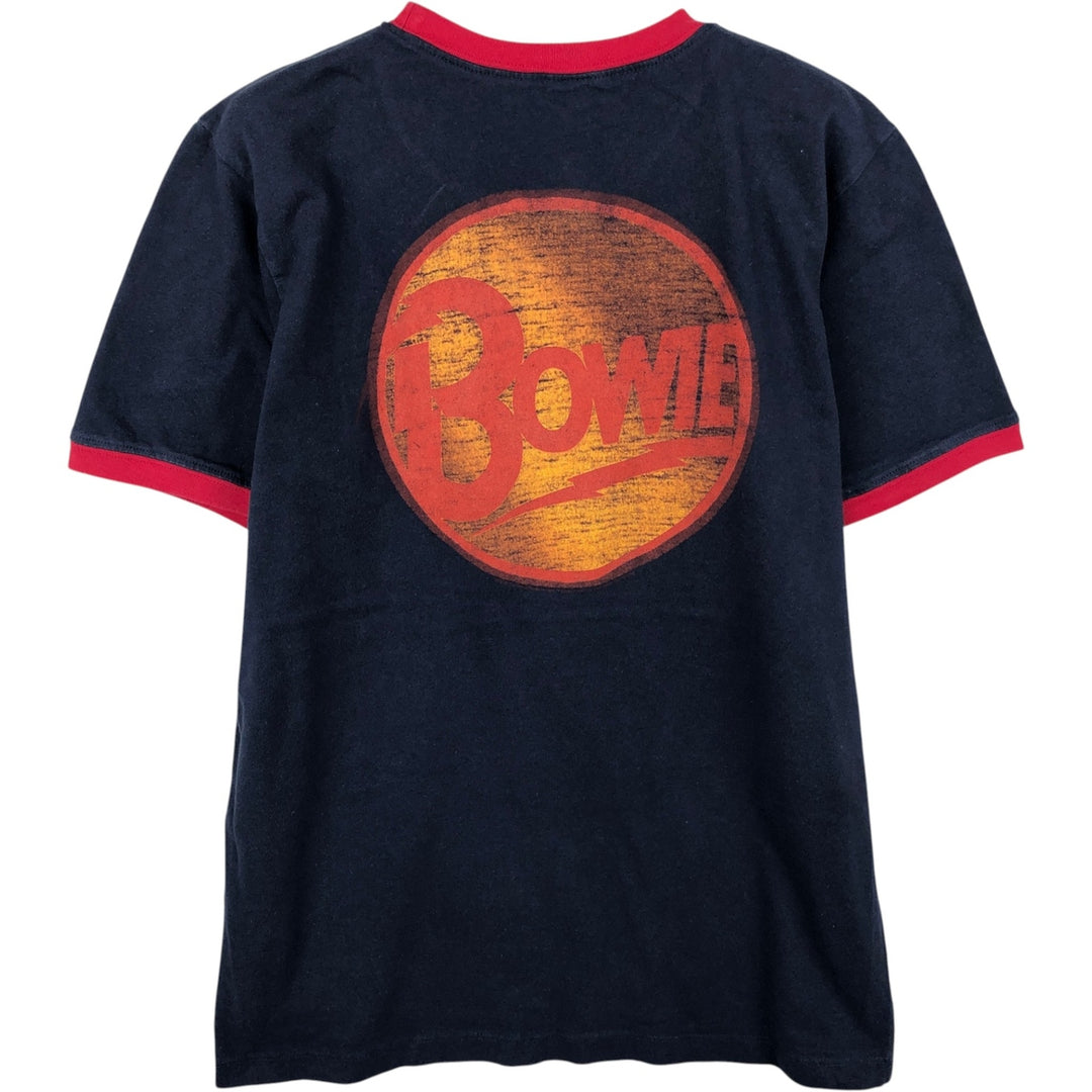 DAVID BOWIE Ringer T-Shirt, Made in USA, Men's Size M (equivalent), Band unclear navy blue type Vintage Second Hand
