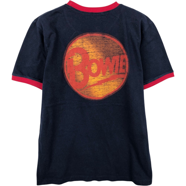 DAVID BOWIE Ringer T-Shirt, Made in USA, Men's Size M (equivalent), Band unclear navy blue type Vintage Second Hand