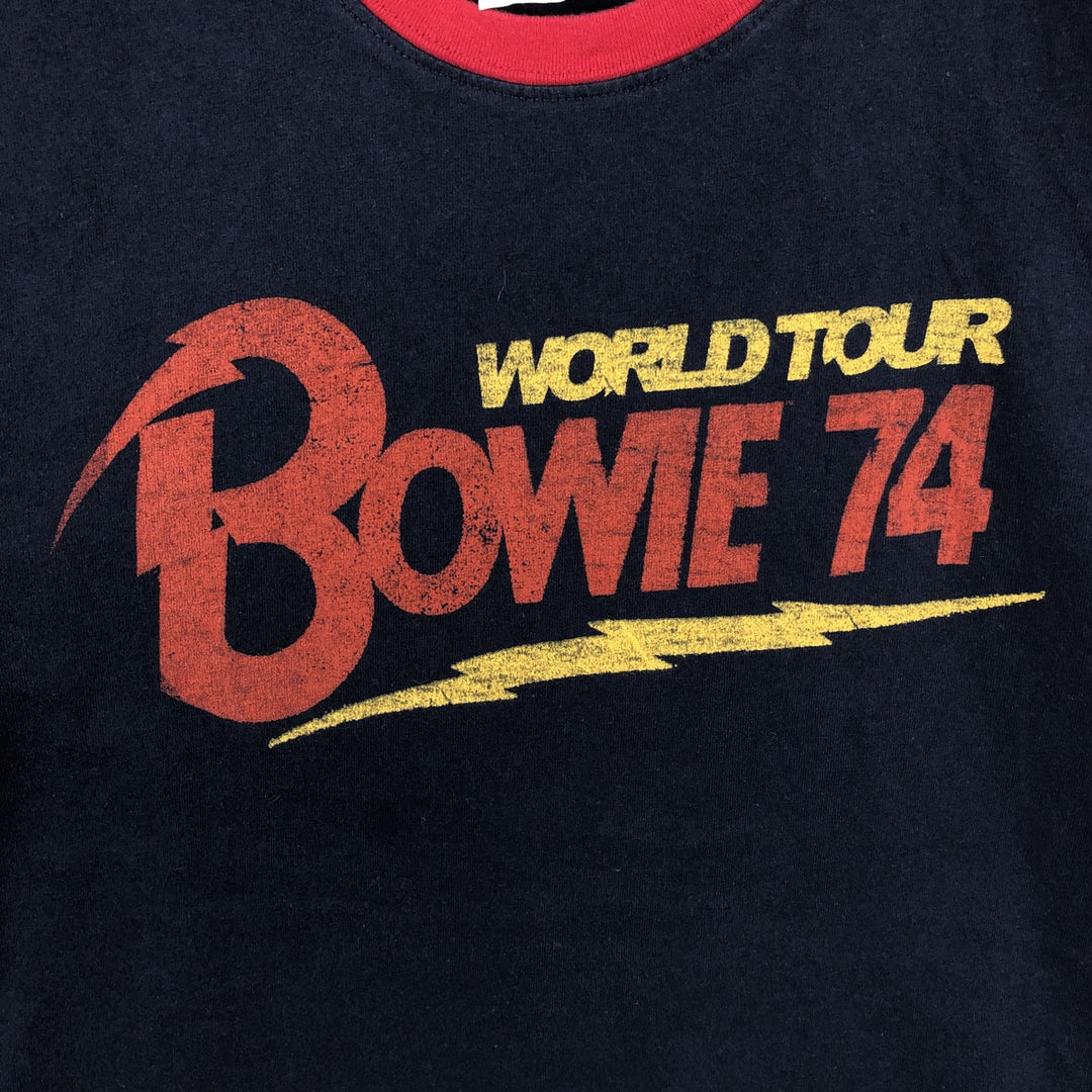 DAVID BOWIE Ringer T-Shirt, Made in USA, Men's Size M (equivalent), Band unclear navy blue type Vintage Second Hand