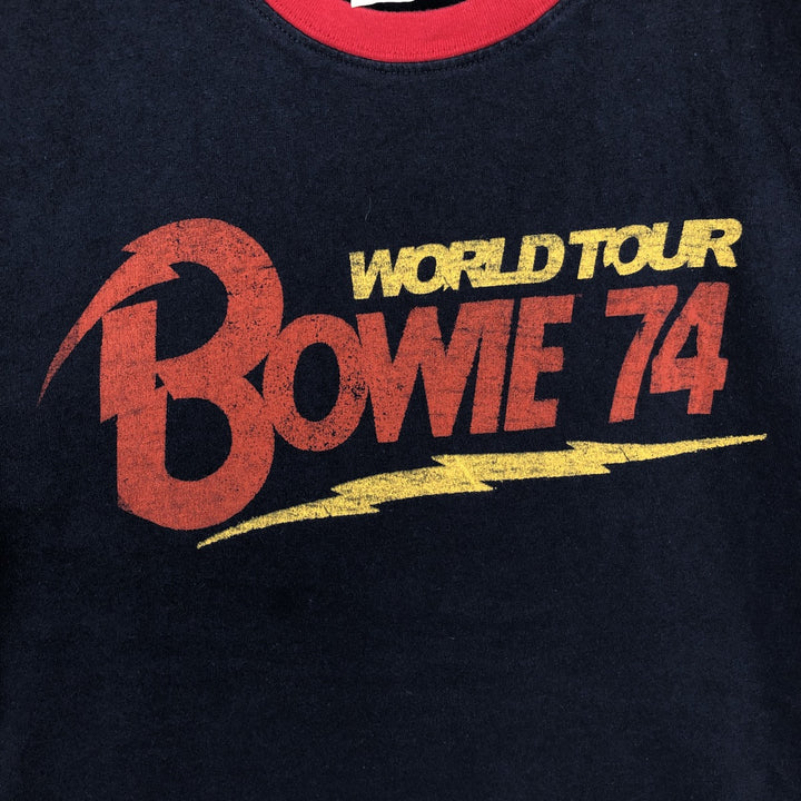 DAVID BOWIE Ringer T-Shirt, Made in USA, Men's Size M (equivalent), Band unclear navy blue type Vintage Second Hand