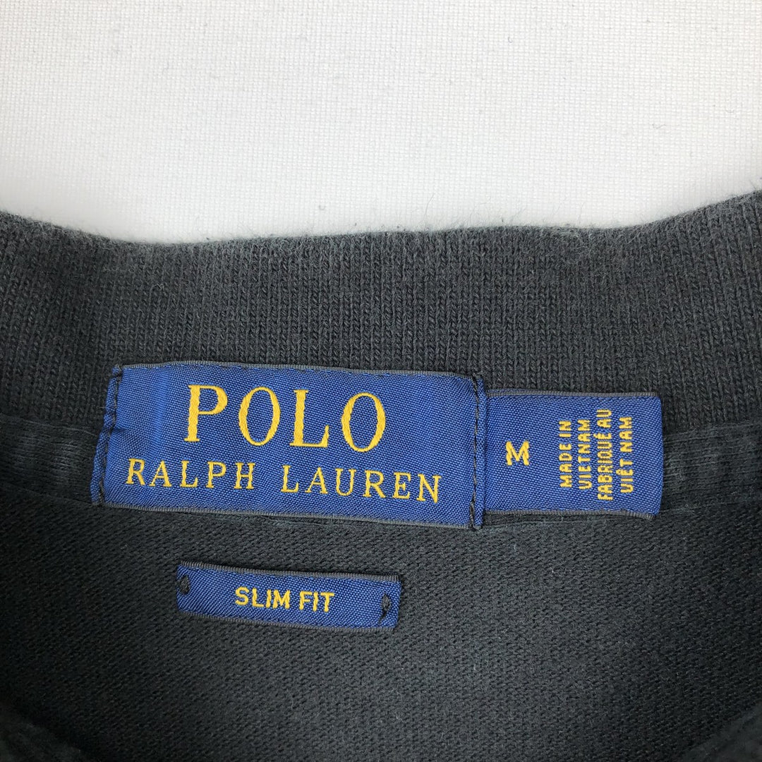 Ralph Lauren POLO RALPH LAUREN SLIM FIT short sleeve polo shirt, men's size M cotton black type Vintage Second Hand
