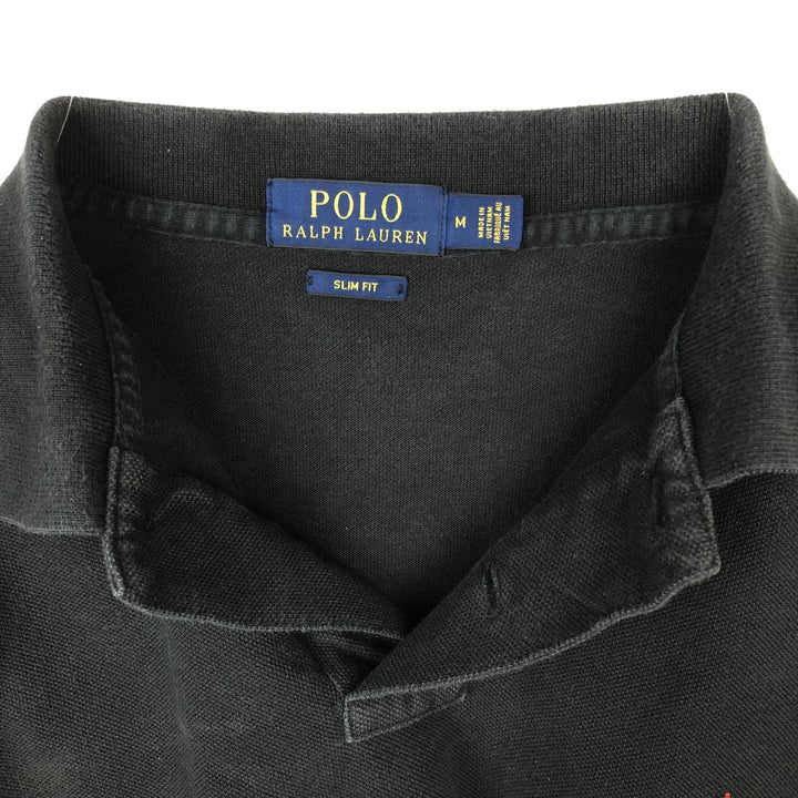 Ralph Lauren POLO RALPH LAUREN SLIM FIT short sleeve polo shirt, men's size M cotton black type Vintage Second Hand