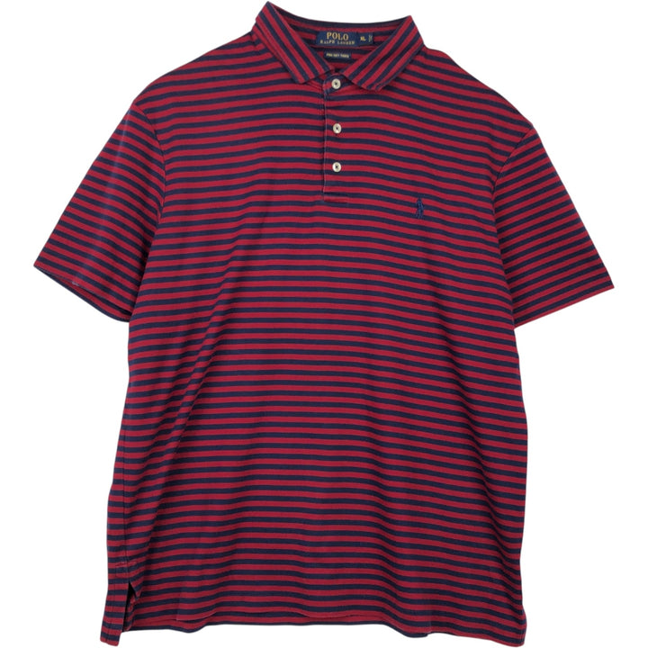 Ralph Lauren POLO by Ralph Lauren short sleeve striped polo shirt, men's XL size cotton red type Vintage Second Hand