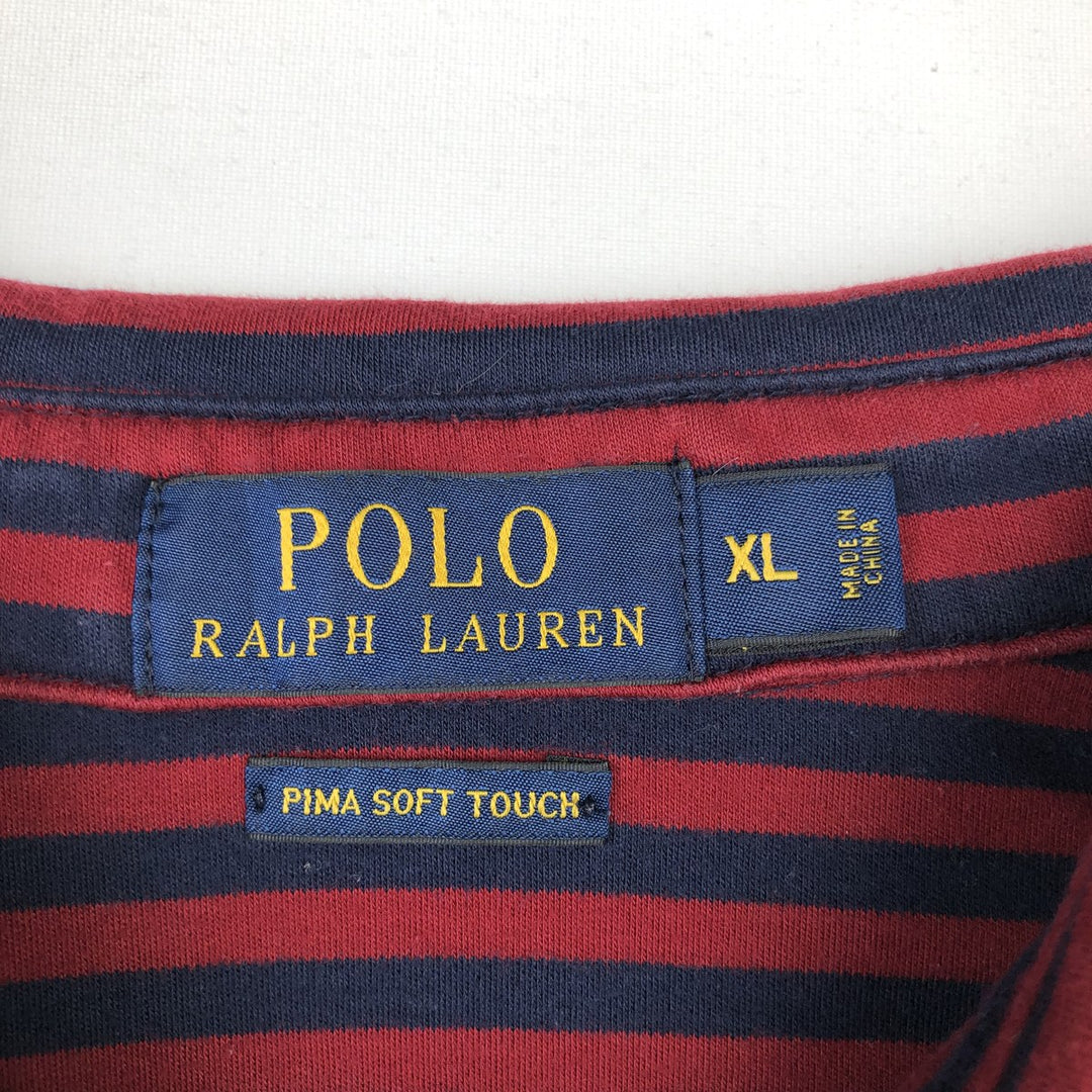 Ralph Lauren POLO by Ralph Lauren short sleeve striped polo shirt, men's XL size cotton red type Vintage Second Hand
