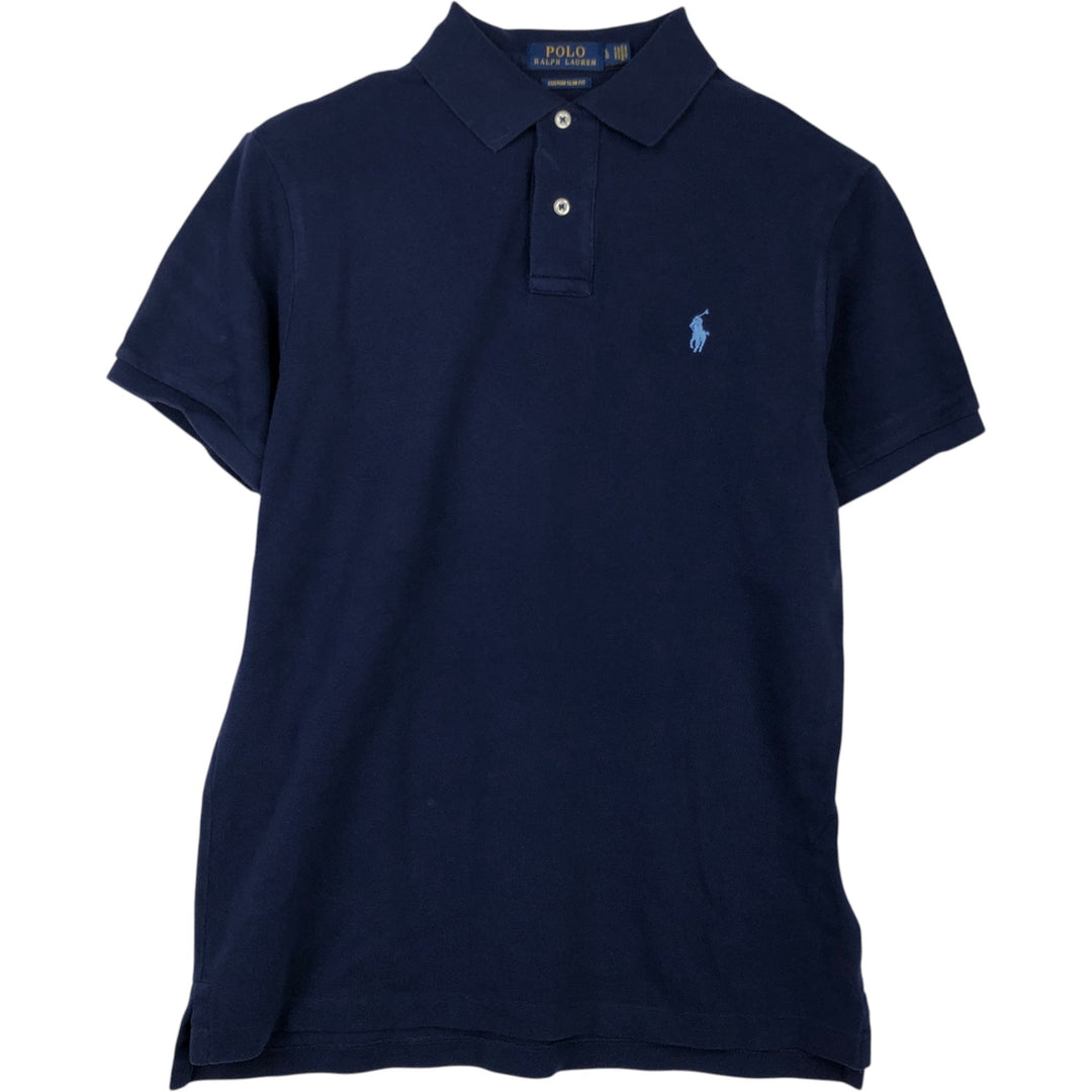 Ralph Lauren POLO RALPH LAUREN CUSTOM SLIM FIT short sleeve polo shirt, men's size L cotton navy blue type Vintage Second Hand