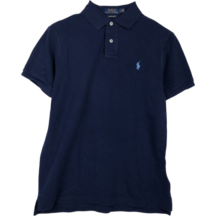 Ralph Lauren POLO RALPH LAUREN CUSTOM SLIM FIT short sleeve polo shirt, men's size L cotton navy blue type Vintage Second Hand