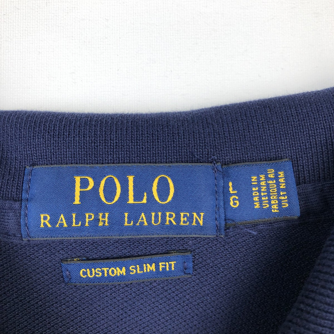 Ralph Lauren POLO RALPH LAUREN CUSTOM SLIM FIT short sleeve polo shirt, men's size L cotton navy blue type Vintage Second Hand