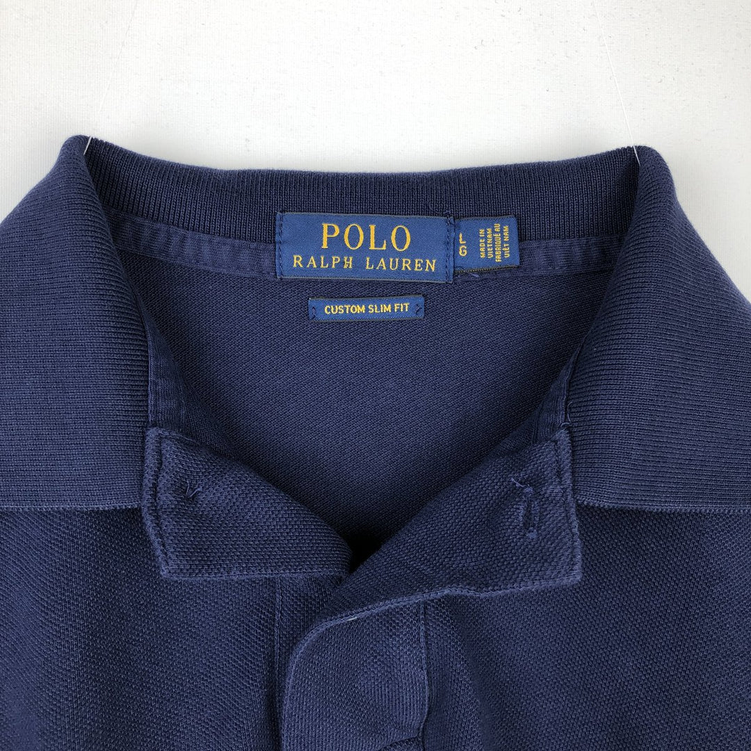 Ralph Lauren POLO RALPH LAUREN CUSTOM SLIM FIT short sleeve polo shirt, men's size L cotton navy blue type Vintage Second Hand
