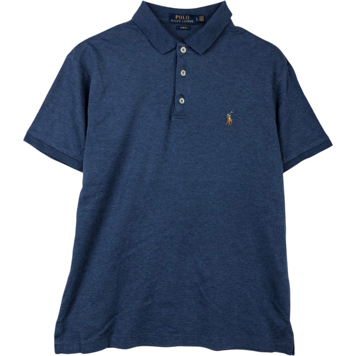 Ralph Lauren POLO RALPH LAUREN SLIM FIT short sleeve polo shirt, men's size L unclear blue type Vintage Second Hand