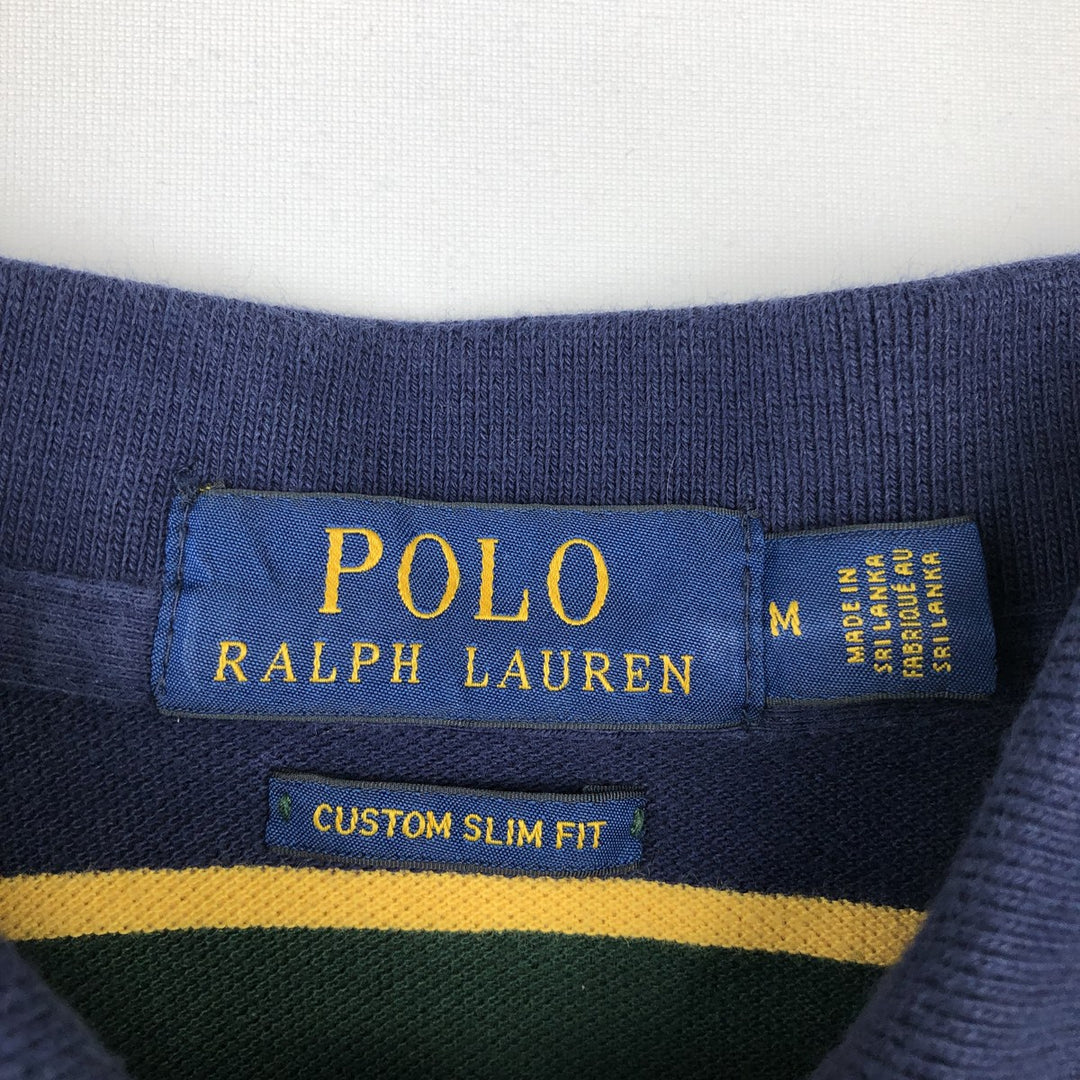 Ralph Lauren POLO RALPH LAUREN CUSTOM SLIM FIT Multi-stripe Short-Sleeve Polo Shirt (Men's Size M) cotton green type Vintage Second Hand
