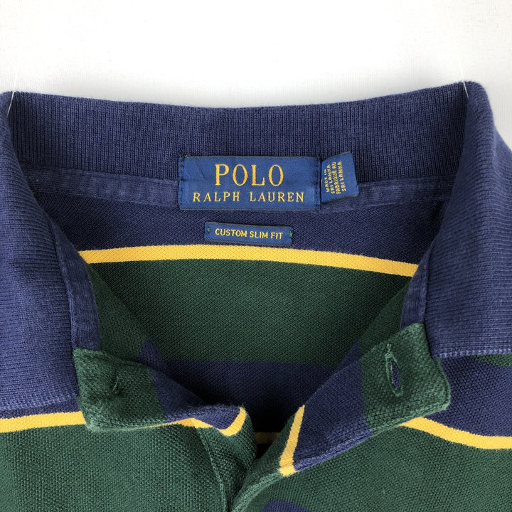 Ralph Lauren POLO RALPH LAUREN CUSTOM SLIM FIT Multi-stripe Short-Sleeve Polo Shirt (Men's Size M) cotton green type Vintage Second Hand