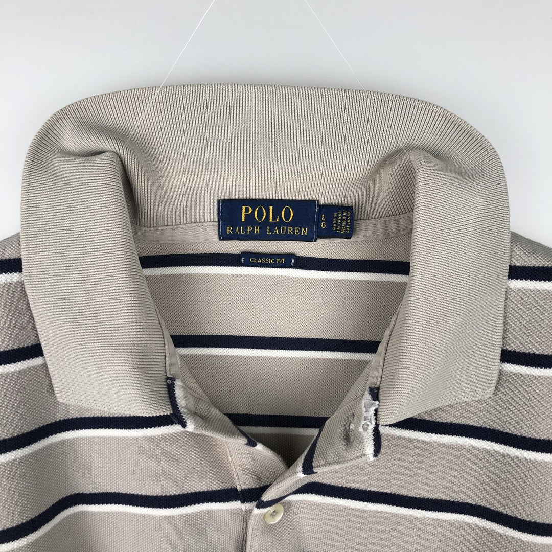 Ralph Lauren POLO RALPH LAUREN CLASSIC FIT Multi-stripe Short-Sleeve Polo Shirt, Men's Size L (approx.) cotton Beige type Vintage Second Hand