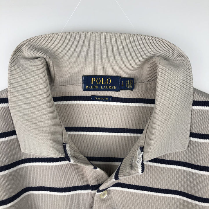 Ralph Lauren POLO RALPH LAUREN CLASSIC FIT Multi-stripe Short-Sleeve Polo Shirt, Men's Size L (approx.) cotton Beige type Vintage Second Hand