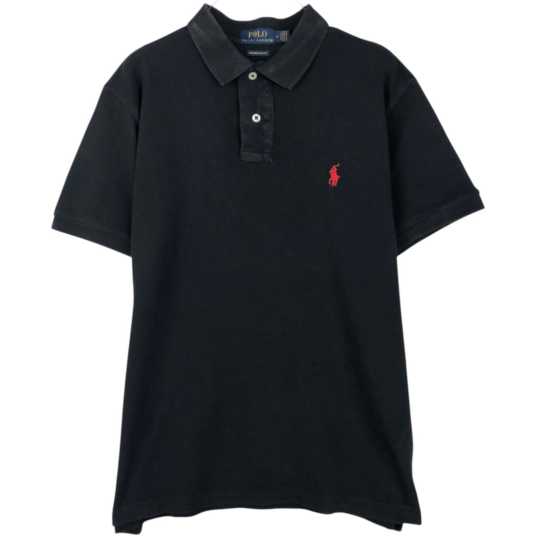 Ralph Lauren POLO RALPH LAUREN CUSTOM SLIM FIT short sleeve polo shirt men's size M cotton black type Vintage Second Hand