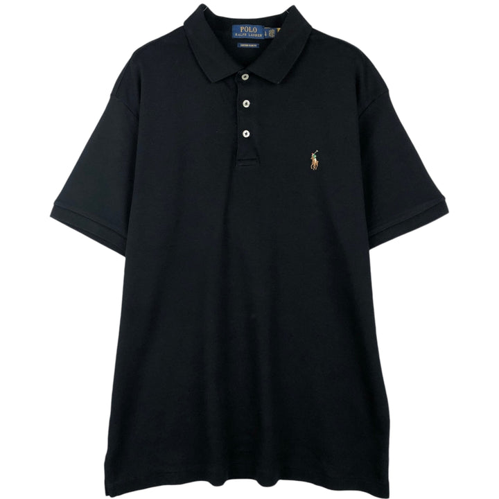 Ralph Lauren POLO RALPH LAUREN CUSTOM SLIM FIT short sleeve polo shirt, men's size L cotton black type Vintage Second Hand