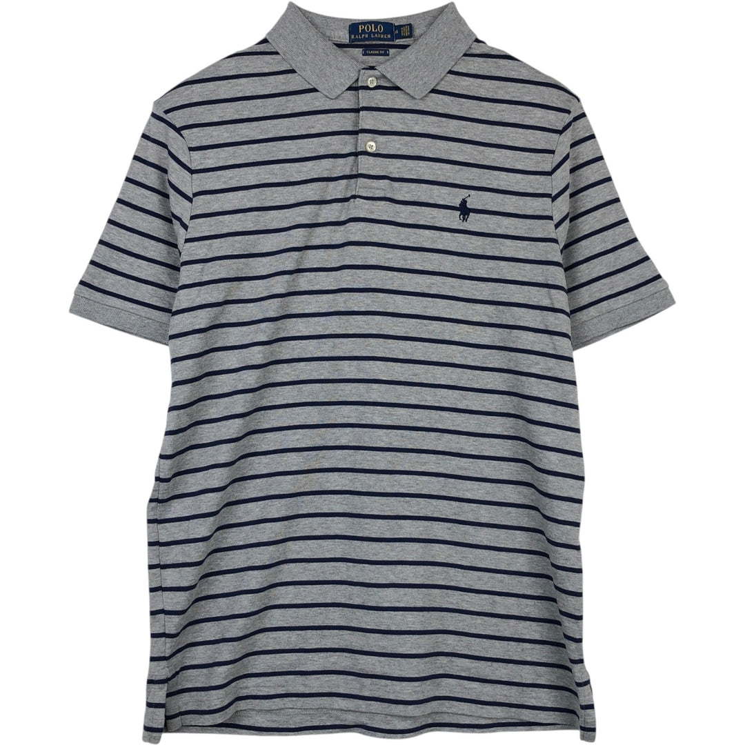 Ralph Lauren POLO RALPH LAUREN CLASSIC FIT short sleeve striped polo shirt men's M size cotton gray type Vintage Second Hand
