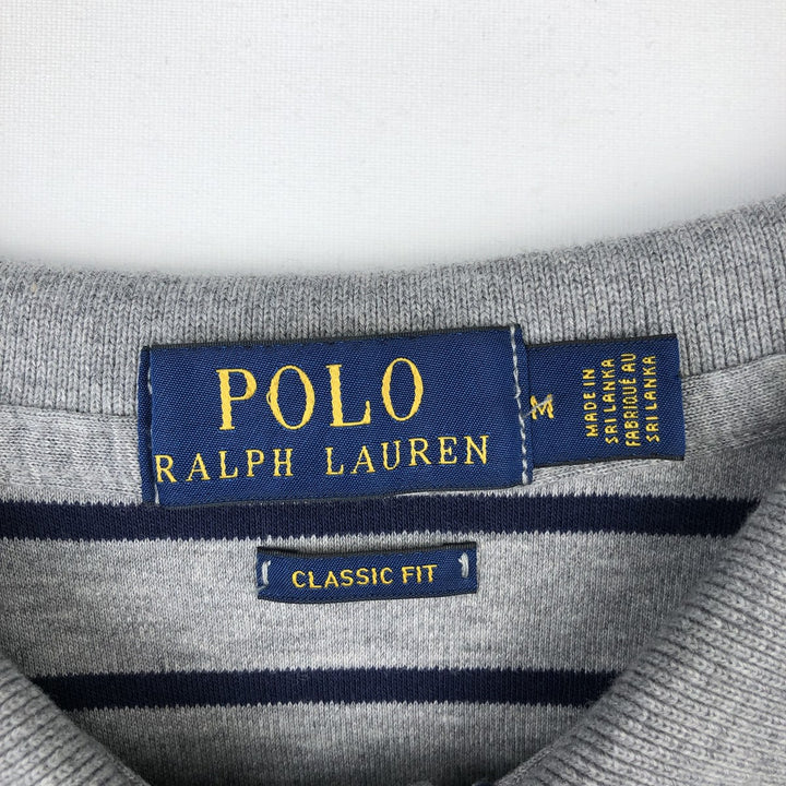 Ralph Lauren POLO RALPH LAUREN CLASSIC FIT short sleeve striped polo shirt men's M size cotton gray type Vintage Second Hand