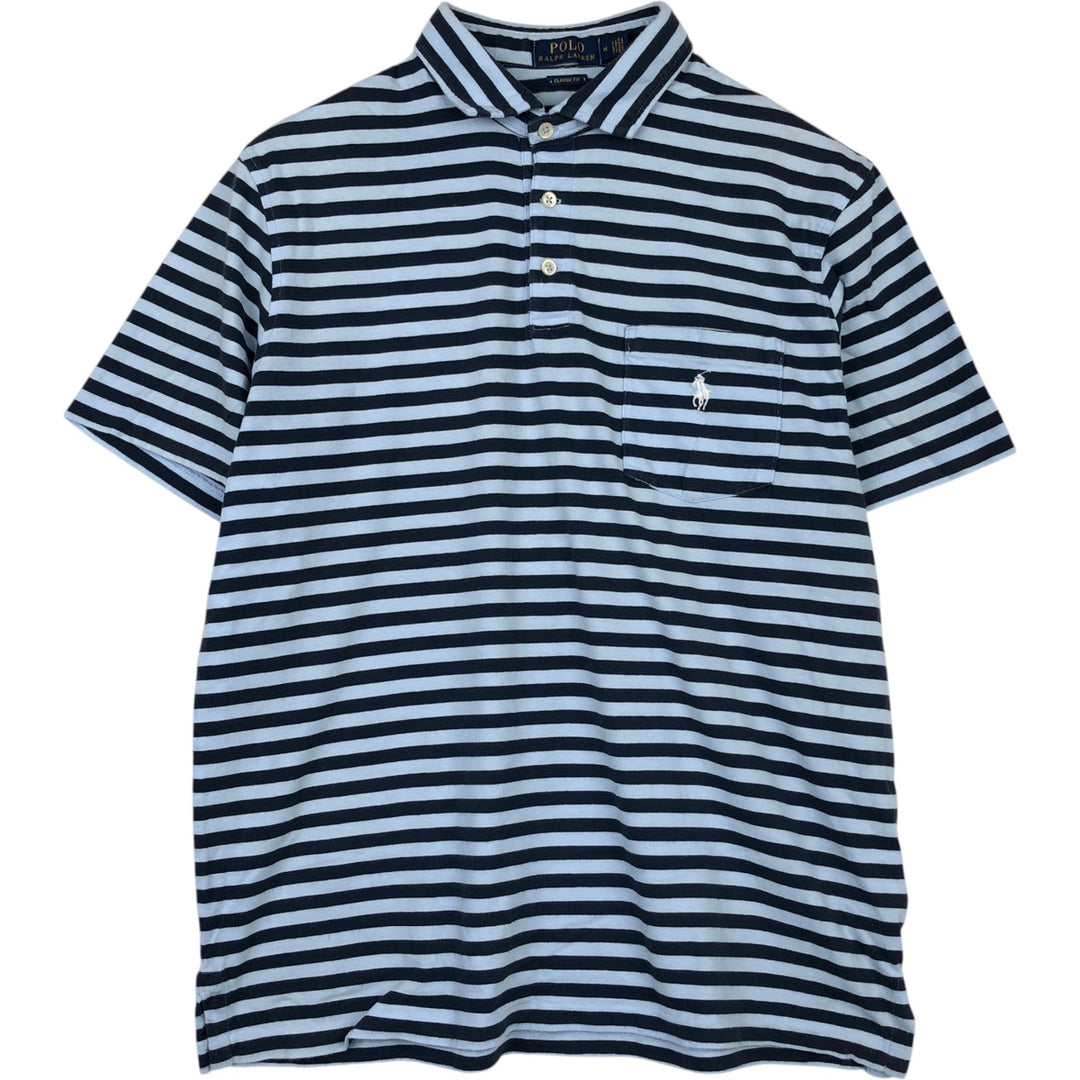 Ralph Lauren POLO RALPH LAUREN CLASSIC FIT short sleeve striped polo shirt men's M size cotton Blue type light blue Vintage Second Hand