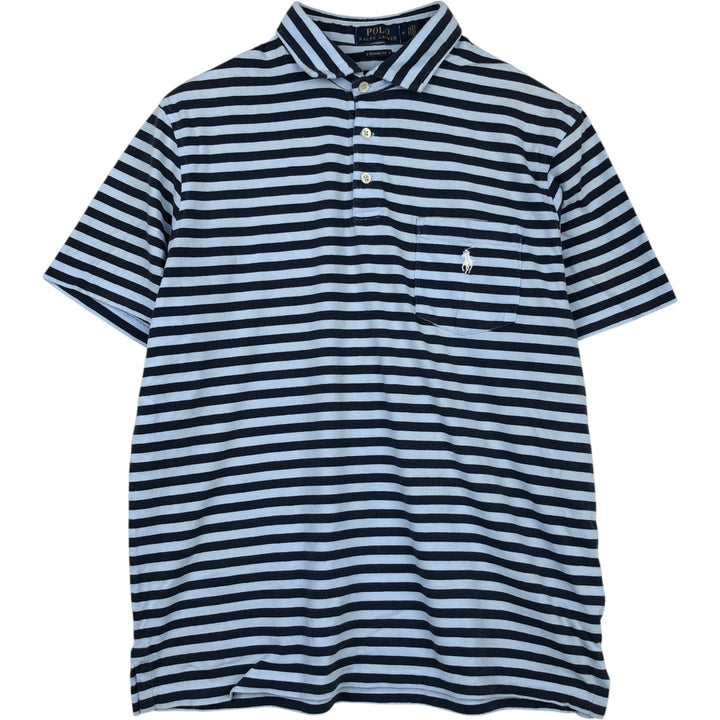 Ralph Lauren POLO RALPH LAUREN CLASSIC FIT short sleeve striped polo shirt men's M size cotton Blue type light blue Vintage Second Hand