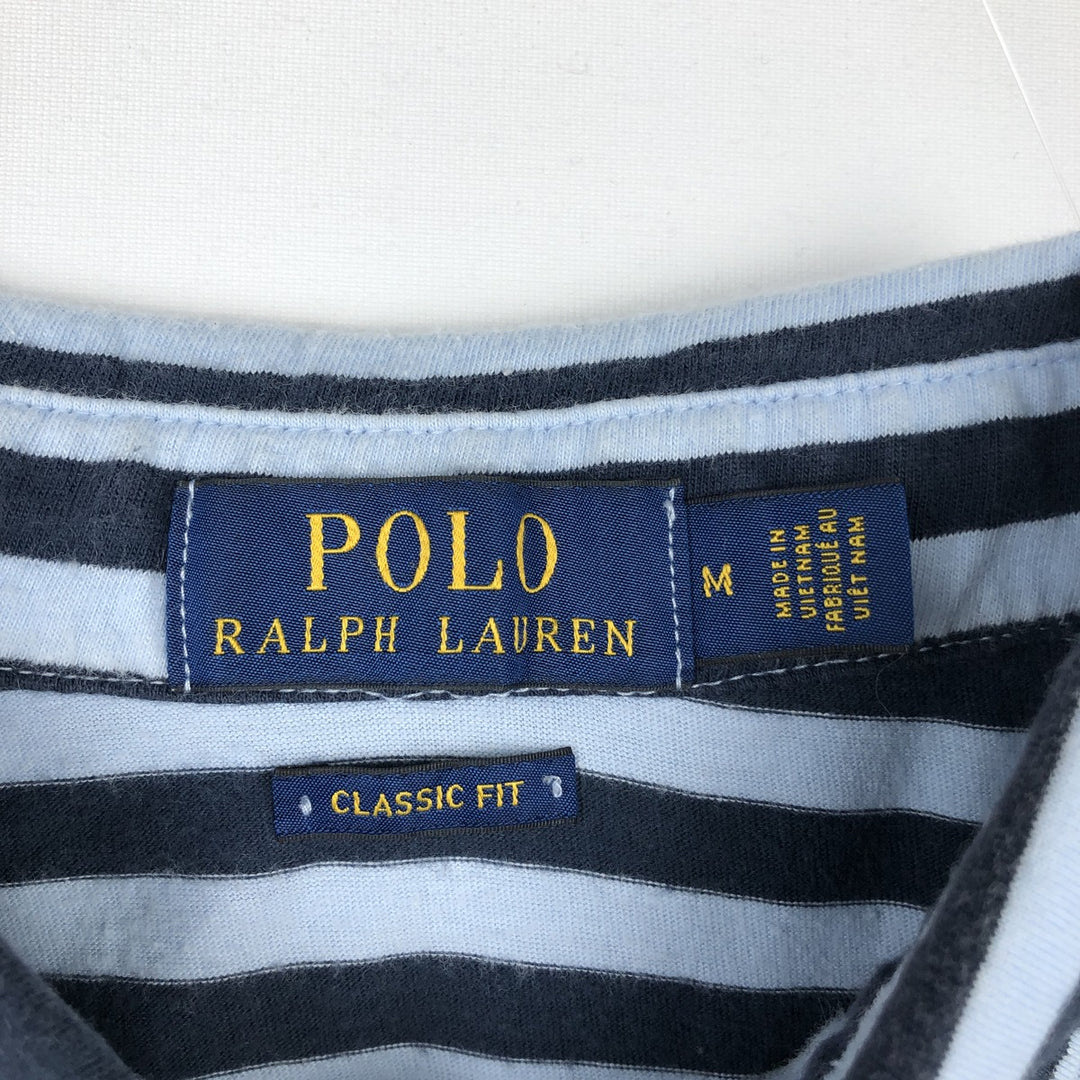 Ralph Lauren POLO RALPH LAUREN CLASSIC FIT short sleeve striped polo shirt men's M size cotton Blue type light blue Vintage Second Hand