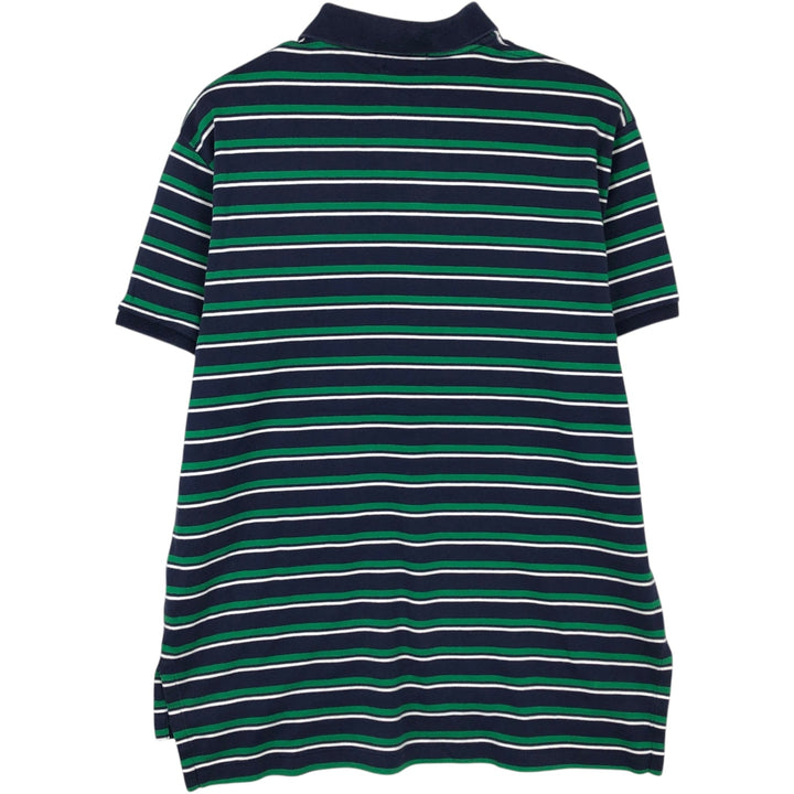 Ralph Lauren POLO RALPH LAUREN CUSTOM FIT Multi-Border Short Sleeve Polo Shirt, Men's Size M cotton navy blue type Vintage Second Hand