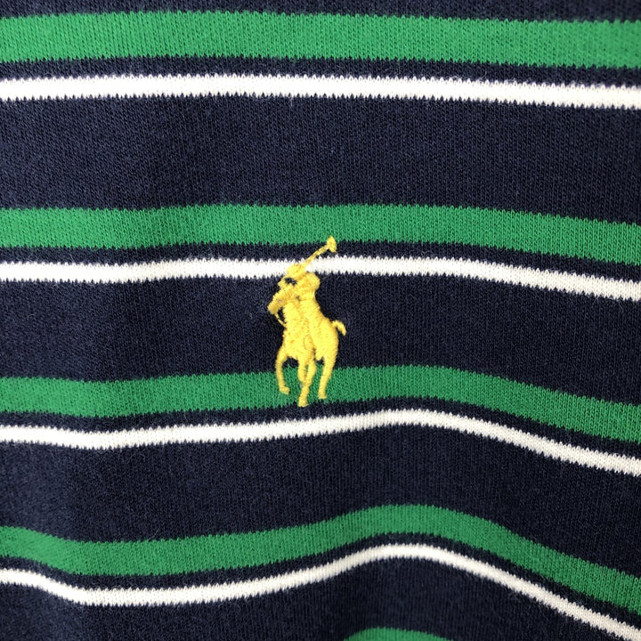 Ralph Lauren POLO RALPH LAUREN CUSTOM FIT Multi-Border Short Sleeve Polo Shirt, Men's Size M cotton navy blue type Vintage Second Hand
