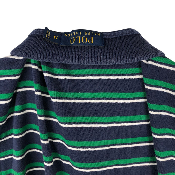 Ralph Lauren POLO RALPH LAUREN CUSTOM FIT Multi-Border Short Sleeve Polo Shirt, Men's Size M cotton navy blue type Vintage Second Hand