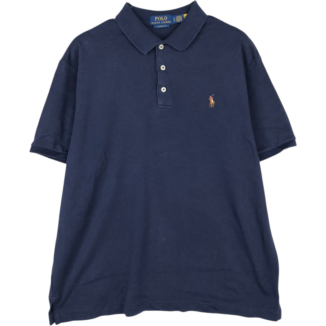 Ralph Lauren POLO RALPH LAUREN CLASSIC FIT short sleeve polo shirt for men size L cotton navy blue type Vintage Second Hand