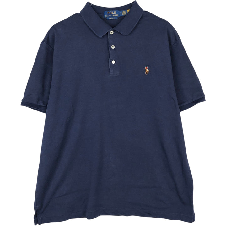Ralph Lauren POLO RALPH LAUREN CLASSIC FIT short sleeve polo shirt for men size L cotton navy blue type Vintage Second Hand