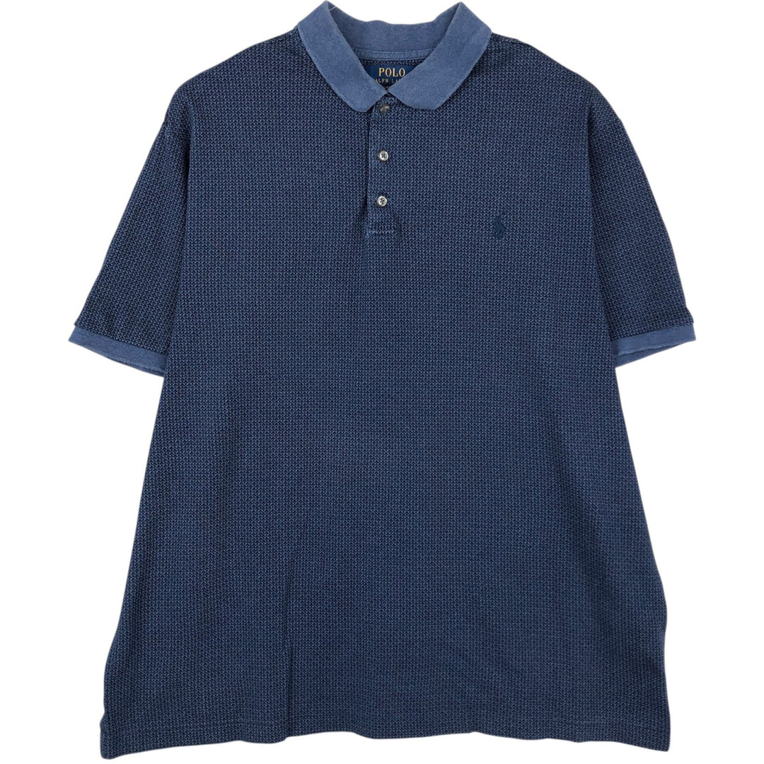 Ralph Lauren POLO RALPH LAUREN CUSTOM FIT all-over print short-sleeved polo shirt, men's size XL cotton navy blue type Vintage Second Hand